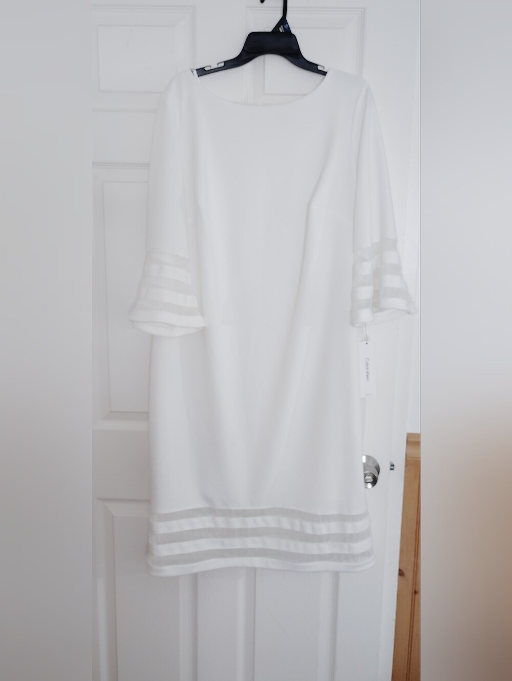 calvin klein illusion-trim sheath dress color white size 18 W. - Picture 2 of 10
